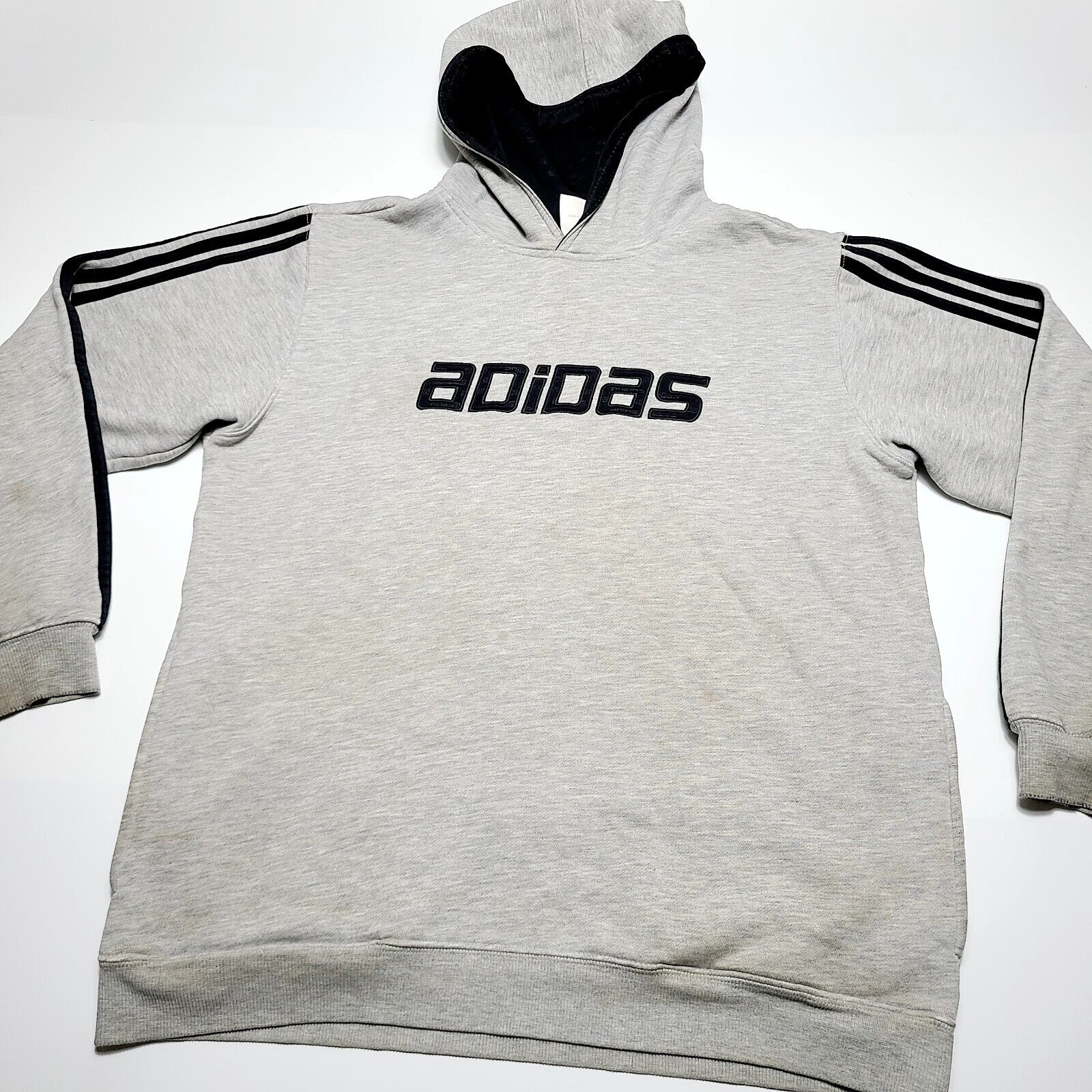 Adidas Hoodie Youth Size Large Gray Solid Spell Out Distressed Vintage Y2k